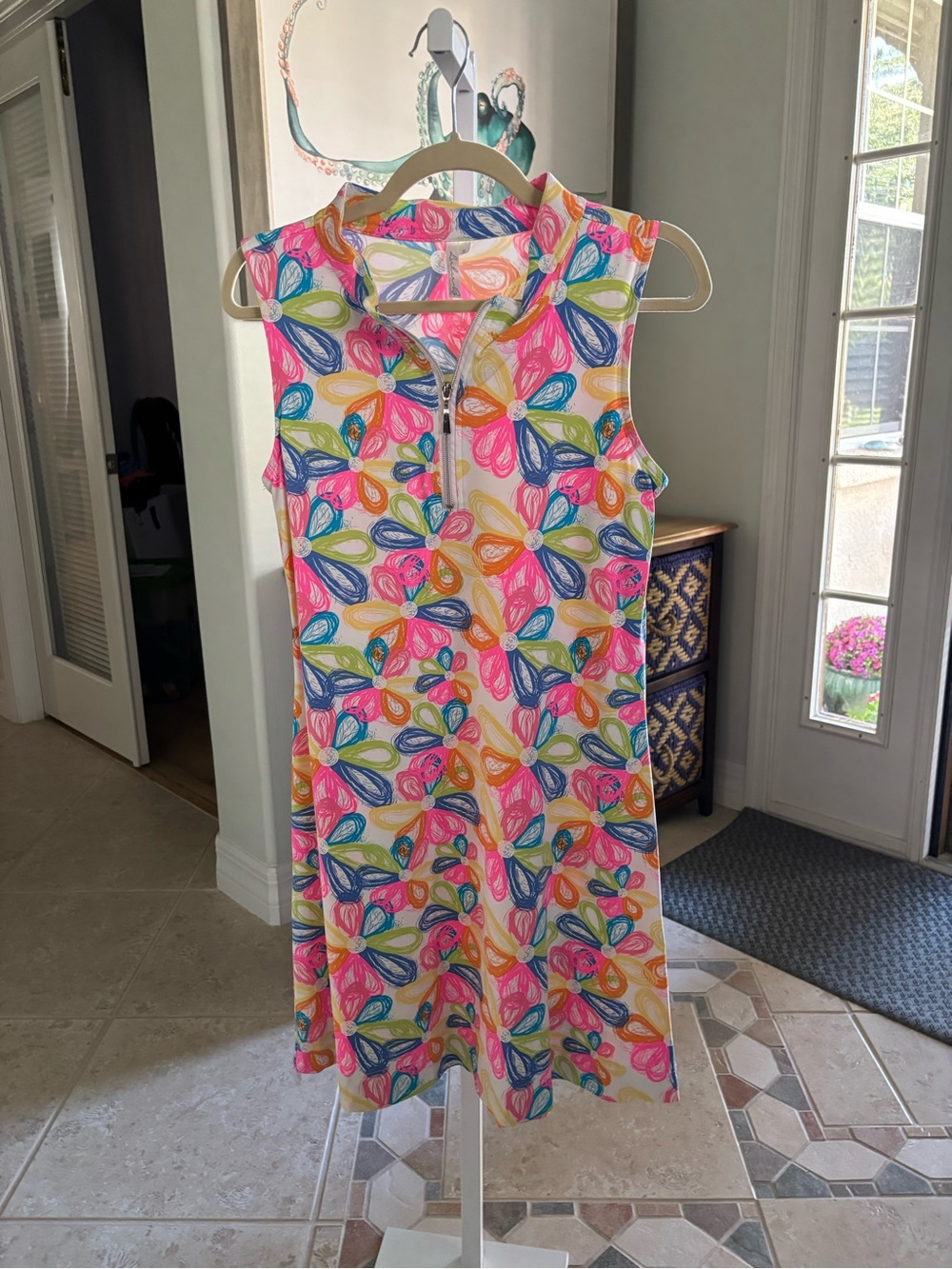#066 Lulu-B Sleeveless Zip-Front A-Line Dress in Pink, Blue, Green, Yellow